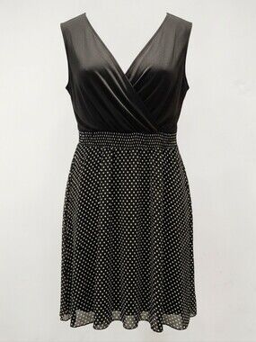 Signature Collection Women's Size 1X Sleeveless Black Polka Dot Midi Dress